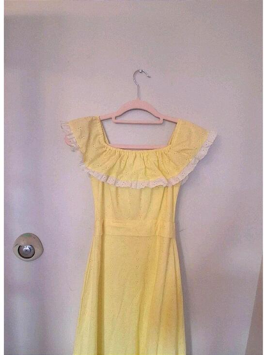 Dresses & Skirts - 70s Vintage Yellow Ruffled Dress, Maxi Bridesmaid Prom Gown Size S Princess